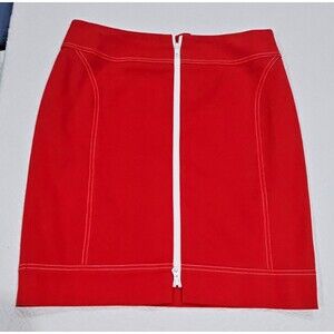 Helios & Luna Red Mini Skirt Size 8 White Zip Front Contrast Stitch Y2K